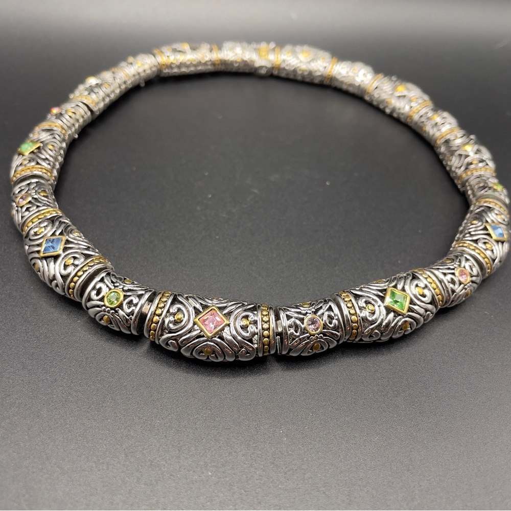 Lia Sophia’s Kiam Silver & Gold Beaded Necklace with Multicolor Gems 🌟💎